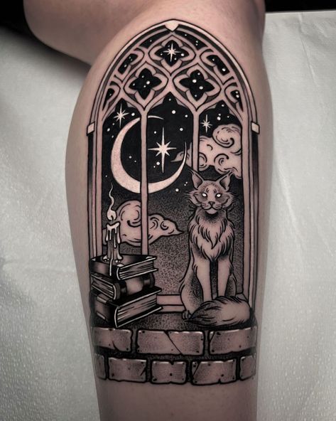 Gothic Window, 16 Tattoo, Traditional Tattoo Inspiration, Bookish Tattoos, Nouveau Tattoo, Tarot Tattoo, Autumn Tattoo, White Gothic, Light Tattoo