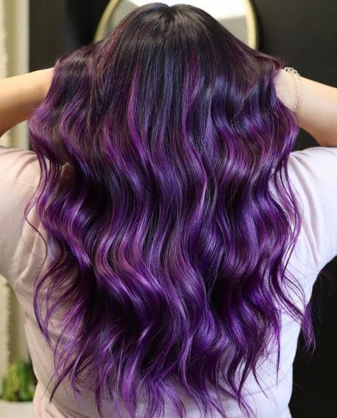 Eye-Catching Purple Balayage with Sparkles Purple Hair Color Men, School Hairstyles Braids, Back To School Hairstyles Braids, Hair Color Men, Purple Natural Hair, Purple Hair Ideas, Purple Hair Streaks, Purple Blonde Hair, Red Purple Hair