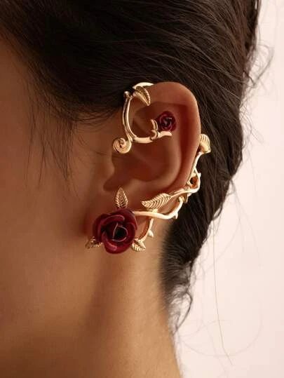 WishList | SHEIN Pink Beauty And The Beast, Beauty And The Beast Quince, Cuff Piercing, Beauty And The Beast Wedding Theme, Beauty And Beast Wedding, Beauty And The Beast Theme, Rose Stud Earrings, Ear Climbers Earrings, Ear Climber