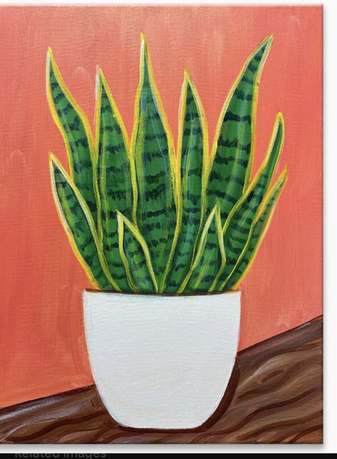 Easy Mexican Painting Ideas, Plants Canvas Painting, Canvas Painting Ideas Plants, Plant Paintings Easy, Cute Plant Paintings, Diy Plant Painting, Easy Succulent Painting, Snake Plant Drawing, Painting Ideas Meaningful