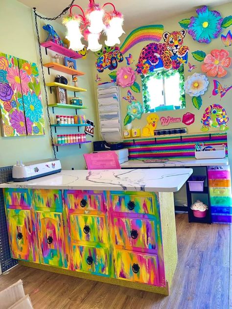 Lisa Frank Office, Lisa Frank Decor, Rainbow Craft Room, Bright Room Colors, Art Shed, Arts And Crafts Storage, Fun Furniture, Cute Bedroom Decor, Room Transformation