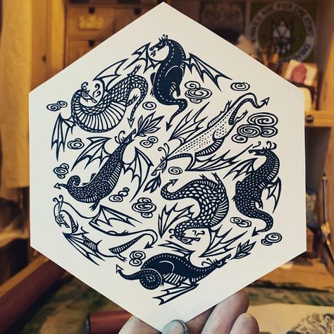 Kat Flint Linocuts (Kat & Kin) (@flintkat) • Fotos y videos de Instagram Tiny Dragon, Dragon Illustration, Relief Print, Dragon Print, Dragon Art, Linoleum, Linocut Prints, Linocut, Printmaking