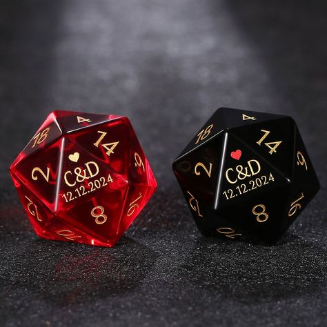 Explain the option situation 1. Only D20, which means that only one D20 is customized  2.Set of7 engrave D20, which means a complete set of dice combinations, in which only the maximum value of D20 is customized  3.Set of dice, which means that each maximum value of each of the seven dice is carved according to the custom content 4. Set of engraveD20&D6。 It means that the maximum value of D20 and D6 in a set of dice will be custom engraved Details - Luxury garnet Gemstone Dice - Seven precious p Nerd Wedding Favors, Geeky Wedding Favors, Endor Themed Wedding, Dnd Wedding Decorations, Galaxy Wedding Favors, Dnd Wedding Decor, Dnd Bachelorette Party, D&d Themed Wedding, Cryptid Wedding