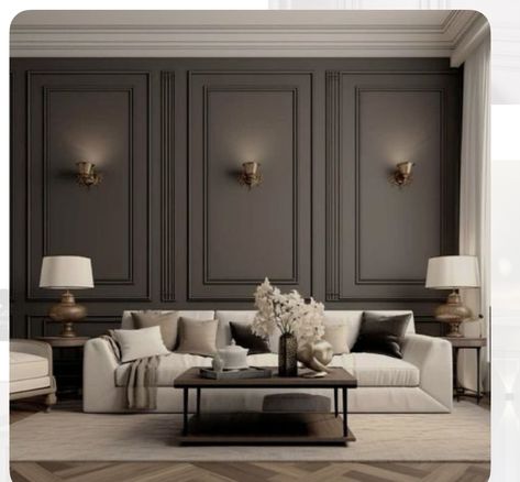 Unique Wainscoting, Modern Wainscoting Ideas, Ideas Decoracion Salon, Wainscoting Ideas, Living Room Panelling, House Wall Design, Latest Living Room Designs, Classic Living Room, Design Salon