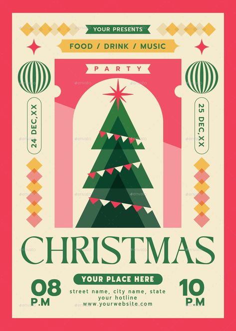 Christmas Party Flyer Xmas Flyer Design, Christmas Event Poster Graphic Design, Christmas Poster Graphic Design, Logo Christmas Design, Christmas Campaign Ideas, Christmas Event Design, Merry Christmas Flyer Design, Poster Christmas Design, Christmas Layout Design