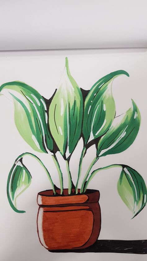 Airbrush markers drawing Plants Marker Drawing, Marker Plant Drawing, Drawing Ideas Copic Markers, Simple Copic Marker Drawings, Waterbased Markers Drawing, Nature Marker Art, Felt Marker Drawings, Alcohol Pen Art Ideas, Easy Alcohol Marker Art Simple