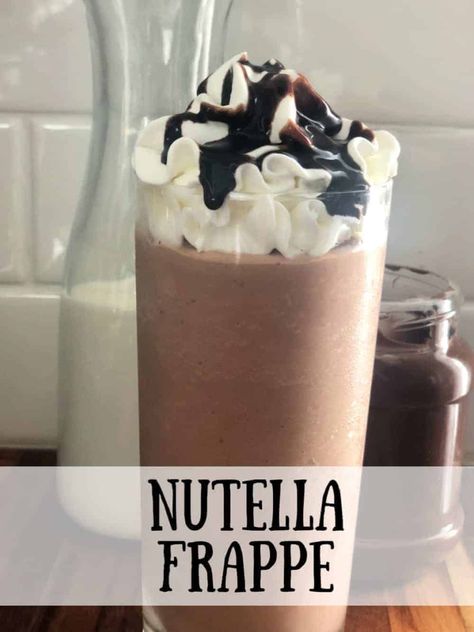 A deliciously creamy treat, the Nutella Frappe is easy to make!  Stop paying $5 for your coffee drinks, and make this at home! Easy Blended Coffee Drinks, Nutella Coffee Drink, Nutella Smoothie Recipes, Best Frappe Recipes, Starbucks Nutella Drink, Easy Frappe Recipe At Home, Nutella Drink Recipes, Coffee Frappe Recipe Homemade, Nutella Frappe Recipe