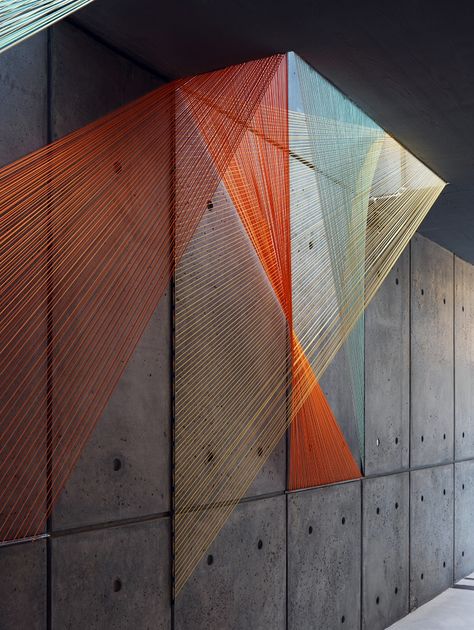 Playful Rope Installation Adds Multifaceted Color to Gray Concrete Space - My Modern Met String Installation, Magical Spaces, H.r. Giger, Building Images, Public Art, Modernism, String Art, Optical Illusions, Installation Art