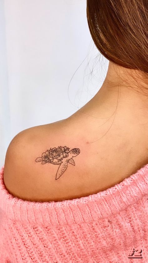 Wrist Ocean Tattoo, Behind The Ear Turtle Tattoo, Turtle Tattoo With Hawaiian Flower, Ankle Sea Turtle Tattoo, Sea Turtle Tattoo On Back, Unique Sea Turtle Tattoo, Medium Turtle Tattoo, Turtle Flower Shell Tattoo, Pretty Turtle Tattoo