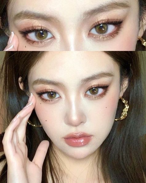 Asian Brown Makeup, Brown Chinese Makeup, Make Up On Asian Eyes, Asian Brown Eye Makeup, Brown Eye Makeup Asian, Hoco Makeup Asian, Glam Makeup Asian Eyes, Asian Eye Makeup Looks, Homecoming Makeup Asian