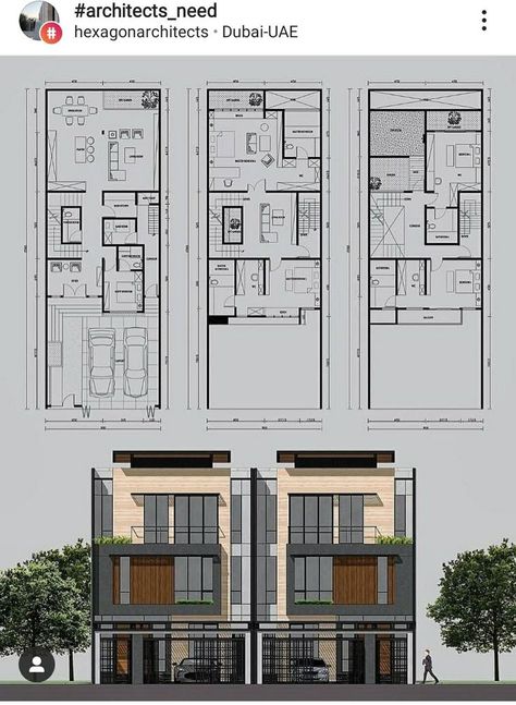 Three Story House, Townhouse Designs, Building Plans House, Architectural Floor Plans, Modern House Facades, House Arch Design, Architect Design House, Architecture Model House, House Construction Plan