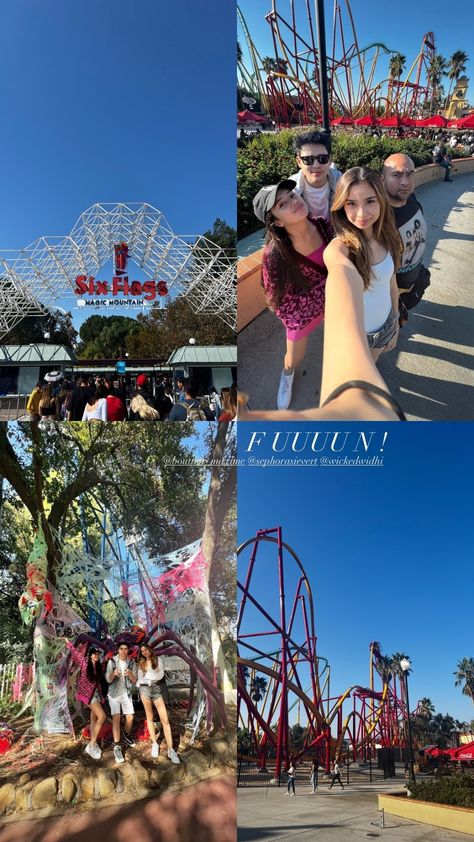 Pics To Take At Amusement Parks, Amusement Park With Friends Aesthetic, Aesthetic Amusement Park Pics, Fair Poses With Friends, Amusement Park Instagram Story, Six Flags With Friends, Six Flags Photo Ideas, Waterpark Picture Ideas, Six Flags Outfit Summer Amusement Parks