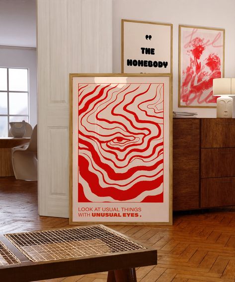 70s Poster, Trippy Wall Art, Trippy Wall, Art Hippie, Wine Poster, Wall Art Trendy, Red Wall Art, Affirmation Posters, Red Wall