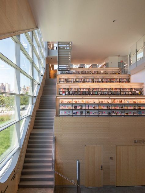 Steven Holl punctures concrete New York library with "sculpted cuts" Steven Holl Architecture, Brooklyn Library, Small Sitting Areas, New York Library, Open Stairs, Steven Holl, Community Library, Rooftop Patio, Building Section