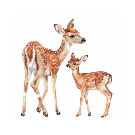 Baby and mother deer clipart watercolor painting printable wall art INSTANT DOWNLOAD: The files will be delivered electronically within minutes of your order and payment. An email will be sent to the address you have associated with your Etsy account with a link for your download.. Your files will be available to download here: http://www.etsy.com/your/purchases as soon as you complete your purchase. WHAT YOU GET: This listing  includes 5 PDF high-resolution 300 DPI with different ratio sizes fo Baby Deer Tattoo, Deer Watercolor Painting, Baby And Mother, Animal Print Nursery, Deer Watercolor, Wall Art Baby Room, Deer Clipart, Deer Theme, Deer Illustration