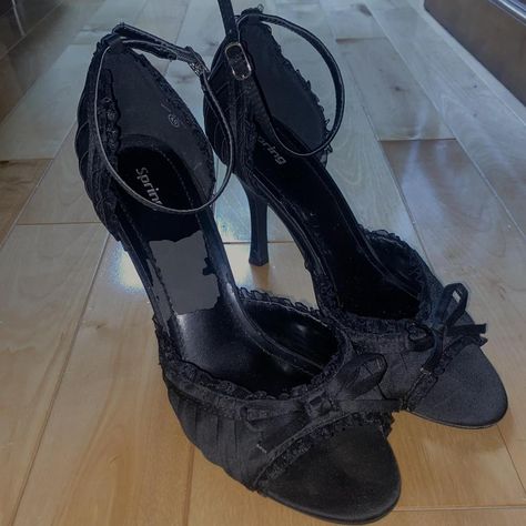 Coquette black heels. Almost perfect condition, ver... - Depop 2000s Heels, Coquette Heels, Shoujo Life, Coquette Black, Y2k Heels, Heels Bow, Cutest Shoes, Heels Collection, Bow Wallpaper