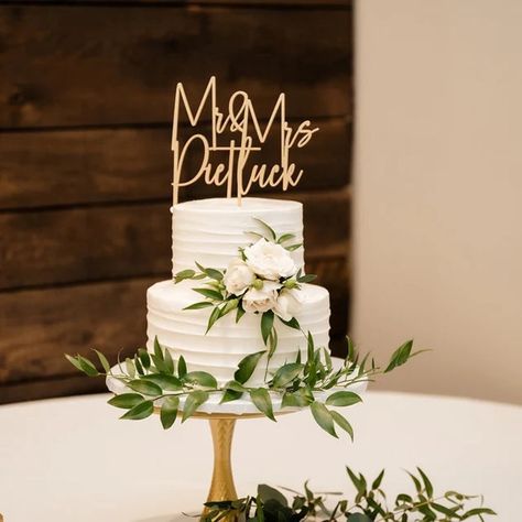 Wedding Cake With Wooden Topper, Wedding Cake Mr And Mrs Topper, Cake Toppers For Wedding, Last Name Wedding Cake Topper, Wooden Cake Toppers Wedding, Floral Wedding Cake Topper, Campground Reception, Rustic Wedding Cake Topper, Gold Wedding Cake Topper