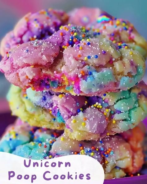 Explore our Unicorn Poop Cookies recipe to create a perfect blend of colorful sprinkles and creamy white chocolate chips. Try it now! Unicorn Poop Cookies, Swirl Cookies, Unicorn Poop, Kids Meal, Kid Desserts, Magical Rainbow, Edible Glitter, Rainbow Swirl, Fun Baking Recipes