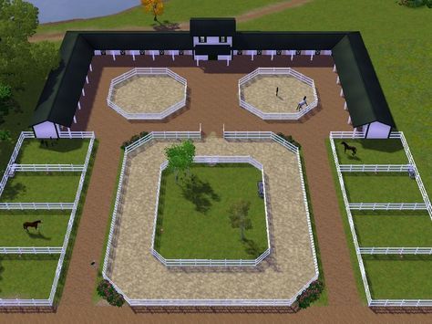 gorgeous layout but wouldn't need grass area inside menage Minecraft Horse Stables, Horse Farm Layout, Minecraft Barn, Horse Riding Arena, Minecraft Horse, Barn Layout, Horse Farm Ideas, Horse Barn Ideas Stables, Riding Arena