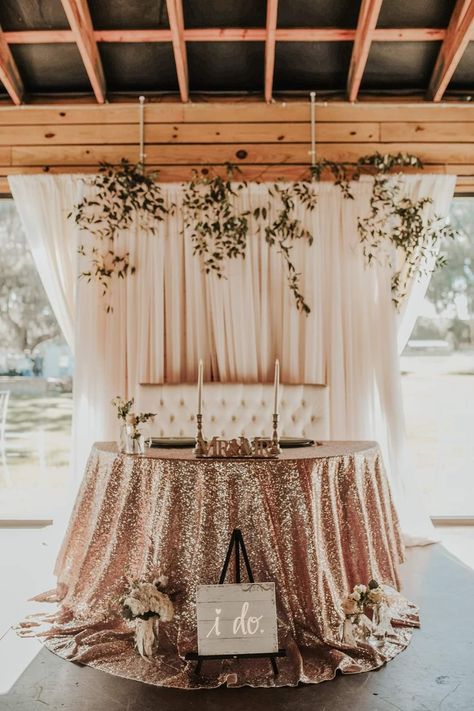 Beautiful blush sweetheart table Sweetheart Table Couch, Sweetheart Table Background, Blush Sweetheart Table, Pink Sweetheart Table, Vintage Sweetheart Table, Potluck Wedding, Farm Table Wedding, Sweetheart Table Backdrop, Half Round Table