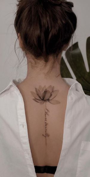 X Ray Lotus Tattoo, Lotus On Back Tattoo, Back Lotus Tattoo Women, Lotus Flower Tattoo On Back Of Neck, Tattoo Ideas For Divorced Women, Lotus With Words Tattoo, Xray Lotus Tattoo, Lotus Flower Tattoo Back Shoulder, Lotus Flower Tattoo With Words As Stem