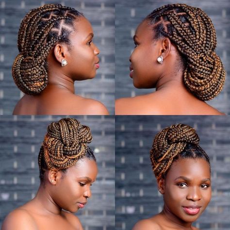 Braided Updos for Box Braids Braids 2024, Goddess Braids Updo, Goddess Braid Styles, Box Braids Updo, Braided Updos, Big Box Braids, Goddess Braids Hairstyles, African Hair Braiding Styles, Dreadlock Styles