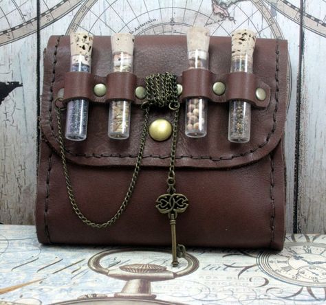 Steampunk Apothecary Belt Pouch with Vials. – Mojo's Collections Steampunk Belt Bag, Steampunk Elf, Steampunk Witch, Steampunk Belt, Steampunk Bag, Steampunk Octopus, Witch Cosplay, Fair Outfits, Ren Fest