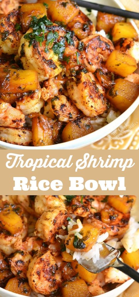 Shrimp Rice Bowl, Tropical Shrimp, Shrimp Rice, Juicy Shrimp, Shrimp Recipes Healthy, Rice Bowls Recipes, Shrimp And Rice, Shrimp Recipes For Dinner, Healthy Bowls