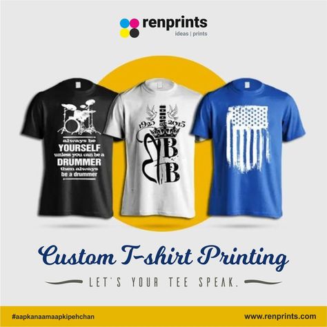 Let your T-shirt speak with your custom Ideas. Renprints is for all your custom t-shirt printing needs. Whether you're a business, a group, or an individual with a unique vision. Get your customised printed T-shirt today. 🌈 Tshirts available for all age groups 🎉 ☎️ +91- 8059721151 🌐 www.renprints.com #tshirtprinting #tshirtdesign #tshirt #tshirts #tshirtshop #tshirtstore #fashion #tshirtstyle #tshirtlovers #tshirtdesigns #customprinting #printing #customtshirts #graphicdesign #digitalprinting... Custom T Shirt Printing, Custom Tshirts, Tshirt Print, Print T Shirt, Custom Print, Tshirt Designs, Digital Prints, Let It Be, T Shirt