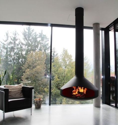 Bathyscafocus - THE FIREPLACE OF PALM DESERT Focus Fireplaces, Modern French Design, Suspended Fireplace, Wall Of Windows, Hanging Fireplace, Floating Fireplace, Freestanding Fireplace, European House, Log Burner