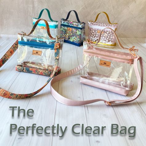 Introducing The Perfectly Clear bag - Bag Sewing Patterns by ChrisW Designs Clear Stadium Bag Sewing Pattern, Diy Faux Leather Sewing Projects, Clear Vinyl Purse Pattern, Clear Vinyl Bag Pattern, Clear Bag Pattern, Sewing Vinyl Bags, Clear Purse Diy, Vinyl Purse Pattern, Clear Vinyl Bags Diy