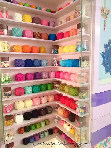 Knitting Room, Small Cupboard, Sewing Room Design, Bar Counter Stools, Dream Craft Room, Craft Room Design, Yarn Storage, Craft Room Decor, Study Room Decor