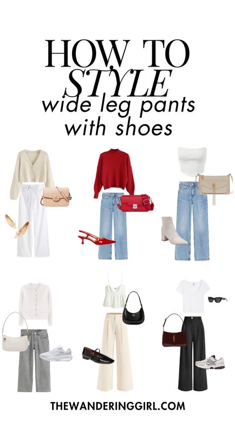 Save this pin for wide leg pants with shoes, wide leg pants with sneakers, wide leg jeans with shoes, flats with wide leg pants, shoes for black wide leg pants, sandals for wide leg pants, wide leg pants with vans, wide leg pants with new balance, wide leg yoga pants shoes, shoes for wide leg cropped pants, how to style wide leg pants with shoes, what to wear wide leg pants with shoes, and more! Tap to learn how to slay wide leg pants with shoes here! Shoes For Cropped Wide Leg Pants, What Shoes Do You Wear With Wide Leg Crop Pants, Shoes To Wear With Palazzo Pants, Wide Leg Pants Outfit Shoes, Shoes To Wear With Wide Leg Jeans Fall, What Tops To Wear With Wide Leg Pants, Short Wide Leg Pants Outfit, Wide Leg Jeans Outfit With Sneakers, Fall Wide Leg Pants Outfit