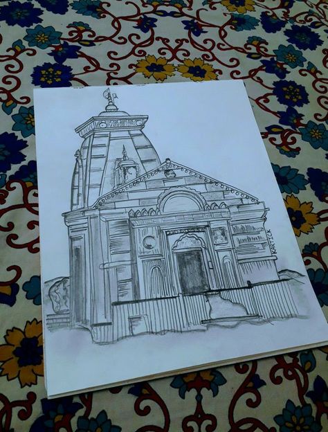 Shiva Ji Drawing, 12 Jyotirling Drawing, Kedarnath Mandir Drawing, Kedarnath Drawing Sketch, Kedarnath Temple Mandala Art, Kedarnath Temple Pencil Sketch, Drwng Ideas Easy Pencil, Mahadev Sketch Pencil, Kedarnath Temple Sketch