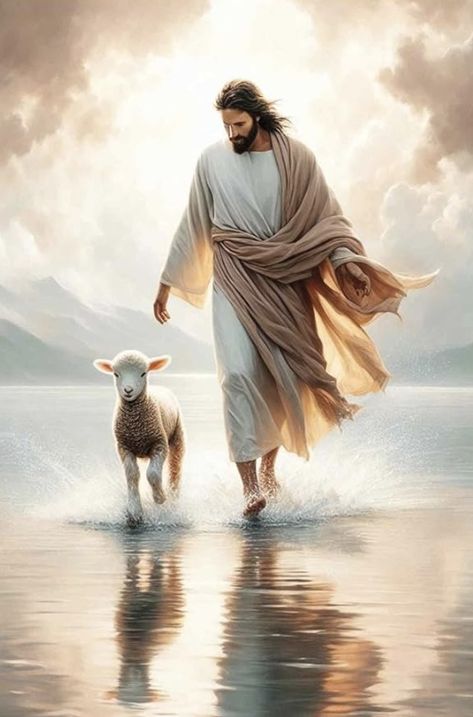 Jesus And Lamb, Jesus Walking On Water, Jesus Love Images, Jesus Walking, Poster Christian, Walking On Water, Jesus Drawings, Jesus Artwork, Water Poster