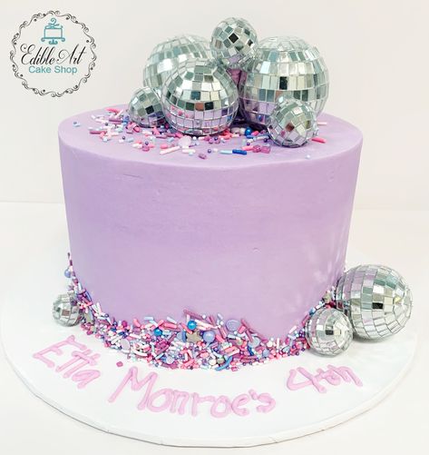 Disco Barbie Cake, Taylor Swift Birthday Party Cake, Taylor Swift 8th Birthday Party Ideas, Purple Disco Birthday Party, Festival Birthday Cake, Pink Disco Birthday Cake, Hot Pink Disco Birthday Cake, Swiftie Birthday Cake, Purple Disco Cake