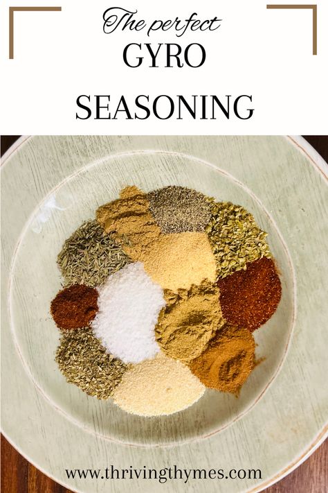 This Greek Gyro seasoning is a perfect blend of spices and herbs that will enhance the flavor of your chicken, beef, lamb or pork! It can be used as a dry rub, seasoning or a marinade. Greek Spices Blend, Gyros Recipe Lamb, Greek Chicken Rub, Gyro Meat Seasoning, Gyros Seasoning Recipe, Homemade Greek Seasoning, Gyro Spice Blend, Gyro Marinade, Gyro Seasoning Recipe