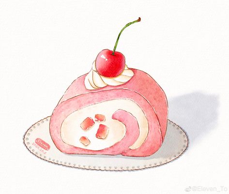 Desserts Drawing, Watercolor Food Illustration, Food Art Painting, Cake Drawing, 동화 삽화, Foodie Art, Food Artwork, Food Illustration Art, Watercolor Food