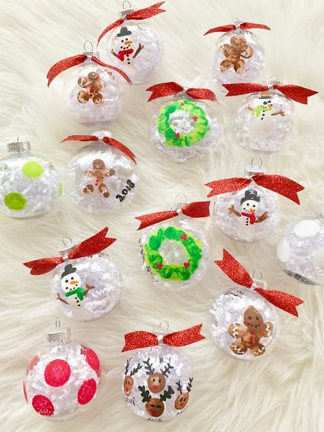 Teacher Gifts: DIY Christmas Hand-Painted Clear Plastic Ornaments Diy Kids Clear Ornaments, Plastic Round Ornament Ideas, Preschool Clear Ornament Craft, Hand Painted Plastic Ornaments, Homemade Clear Ornaments, Painted Plastic Ornaments, Plastic Clear Ornament Ideas, Dollar Tree Clear Ornament Ideas, Clear Plastic Ornament Ideas For Kids