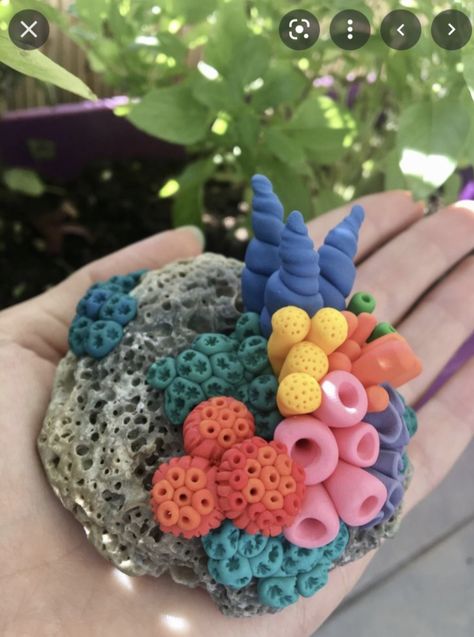 Colourful Sculpture, Clay Coral Reef, Polymer Clay Coral, Clay Coral, Art Coquillage, Tanah Liat, Polymer Crafts, Cute Polymer Clay, Modeling Clay