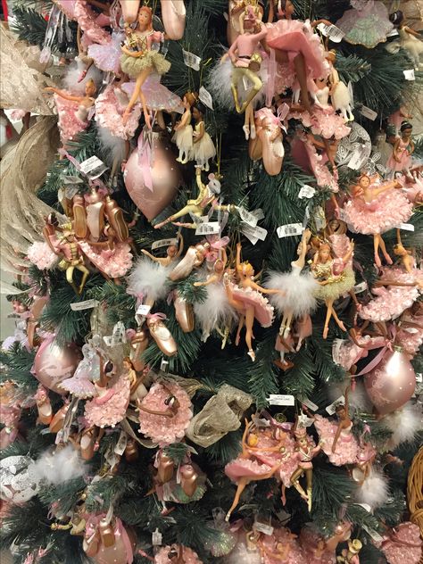 Christmas tree idea for a home with young girlies. #ballerinatree #christmas Pink Ballet Christmas Tree, Pink Ballerina Christmas Tree, Nutcracker Christmas Tree Pink, Ballet Themed Christmas Tree, Holiday Baddie, Nutcracker Ballet Christmas Tree, Ballet Christmas Tree, Ballerina Christmas Tree, Angelina Core