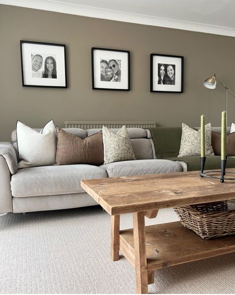 Grey Sitting Room Ideas Colour Schemes, Mushroom Lounge Colour, Dark Greige Living Room, Lounge Colours 2023, Living Room Paint Color Ideas Neutral Accent Wall, Light Grey Feature Wall, New Build Living Room Ideas Uk, Living Room Colour Schemes Warm, Living Room Natural Colors