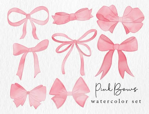 Bow Watercolor, How To Draw Ribbon, Ribbon Clipart, Bow Drawing, Pink Drawing, Bow Art, Honey Design, Watercolor Elements, Watercolor Clip Art