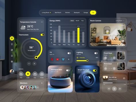 A small concept for Apple Vision Pro Smart Home UI #Webapp #App Health Dashboard, Emailer Design, Vr Ui, Creative App Design, Music App Design, Ux Design Mobile, Apple Vision Pro, Web Design Websites, Portal Design