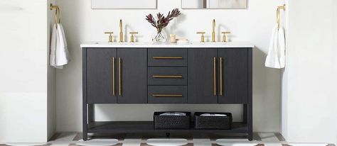 Bathroom Vanities: Modern Bath Cabinets | Crate & Barrel Crate And Barrel Bathroom, Bathroom Vanities Modern, Vanity With Shelf, Flat Front Cabinets, Latest Bathroom Trends, Bathroom Storage Tower, Storing Towels, Ceramic Undermount Sink, Latest Bathroom