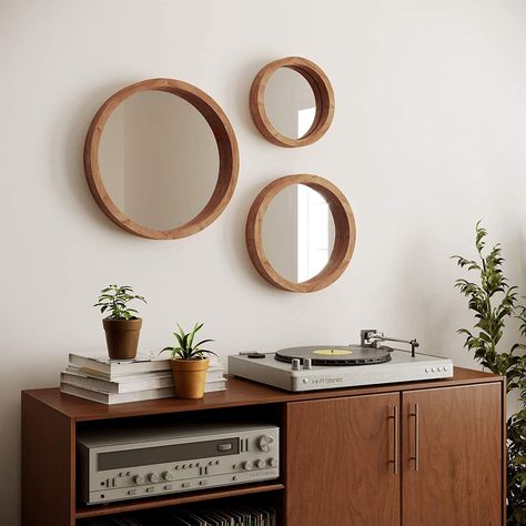 Wall Mirrors Decor Ideas, Mirror Wall Decor Living Room Modern, Wall Mirror Decor Living Room, Round Wood Mirror, Round Wall Mirrors, Farmhouse Wall Mirrors, Mirror Decor Ideas, Mirror Decor Living Room, Wall Mirrors Set