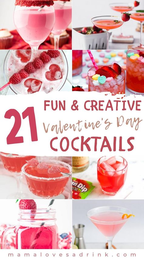 Valentines Party Cocktails, Valentine Drinks Alcoholic Easy, Valentines Themed Cocktails, Valentines Themed Drinks, Galentines Drink Ideas Alcoholic, Galentine Drinks Alcoholic, Valentines Day Punch Recipes, Valentines Day Cocktails Easy, Galantines Dinner