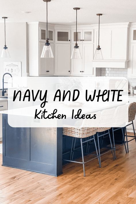 What’s better than a sleek, sophisticated kitchen? A sleek, sophisticated kitchen in navy and white! Here are some ideas for creating this look in your space. Blue And White Kitchen Cabinets, Navy And White Kitchen, Navy Kitchen Cabinets, Blue Backsplash Kitchen, Navy Blue Kitchen Cabinets, Dark Blue Kitchens, White Kitchen Ideas, Grey Blue Kitchen, Blue Kitchen Island