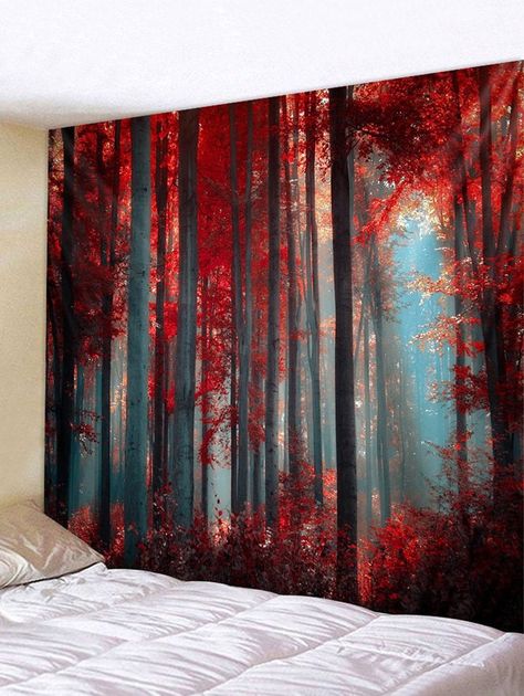 Maple Forest Printed Tapestry Wall Hanging Decoration - Maple Forest, Plank Art, Cheap Wall Tapestries, Red Maple, Pretty Bedroom, Wood Pattern, Tapestry Art, Printed Tapestries, Tapestry Wall