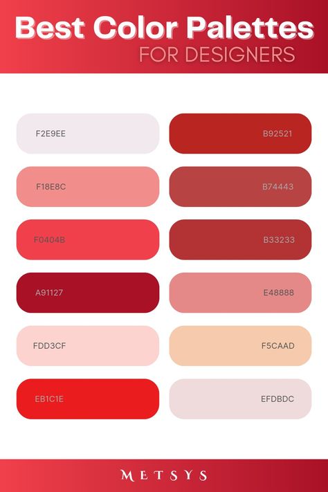 Canva Color Palette Codes Red, Red Pastel Color Palette, Red Pallet Color, Red Palette Colour Schemes, Red Hex Codes, Red Pallet, Red Color Pallets, Note Tips, Best Color Palettes